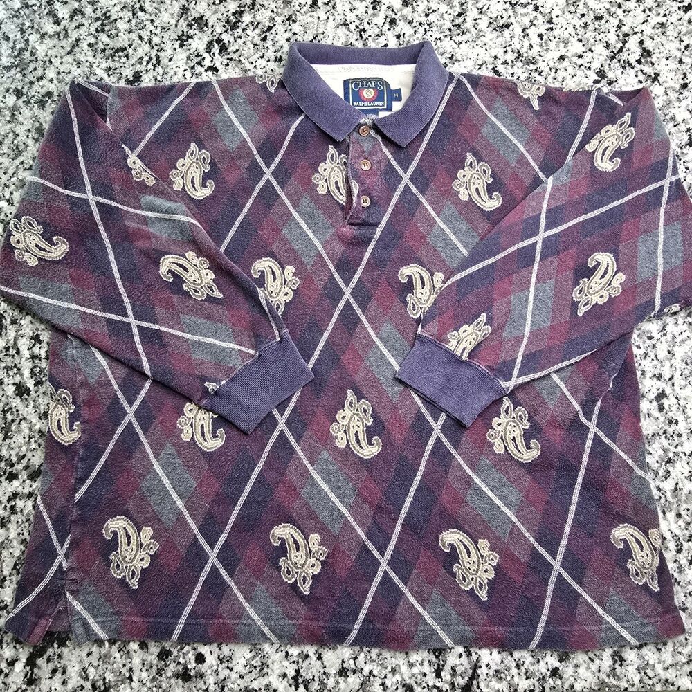 Chaps Ralph Lauren Men’s Purple Medium Long Sleeve Shirt Abstract Design